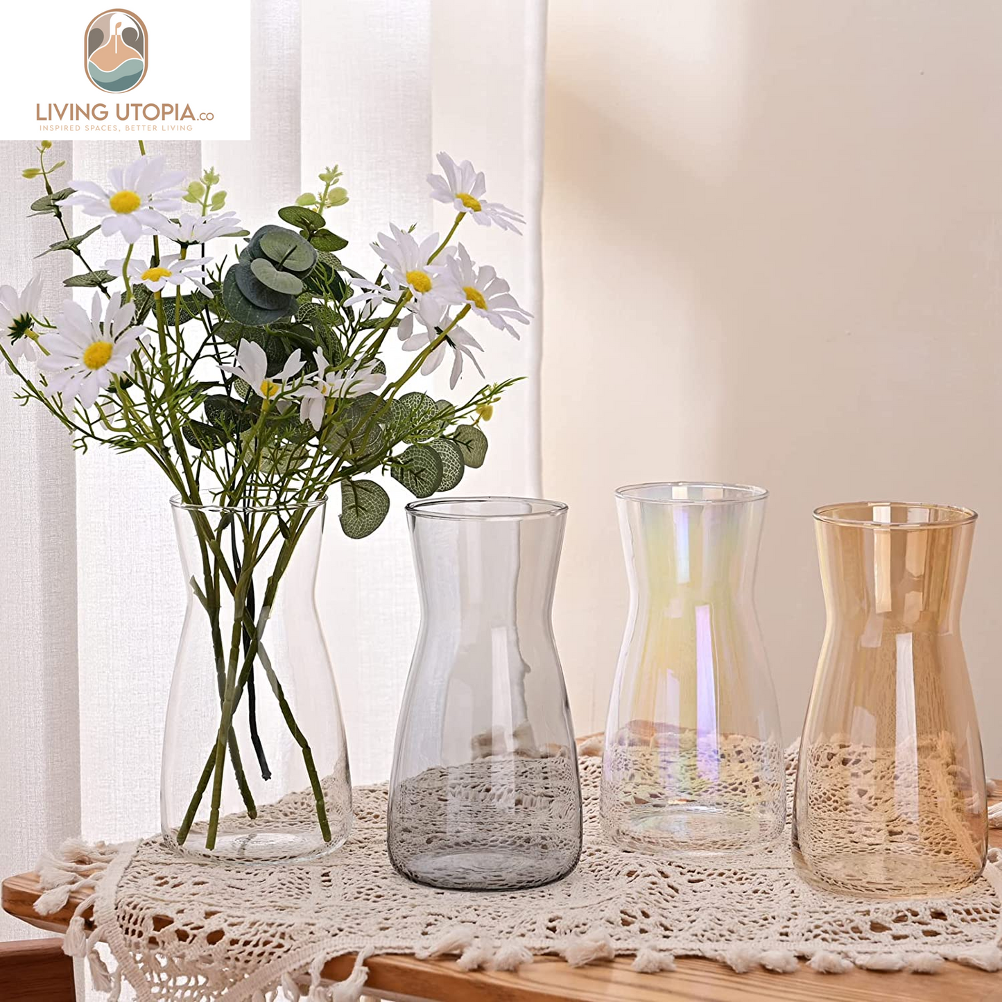 8 Inch Iridescent Glass Flower Vases for Centerpiece Table Home Indoor Desk Decor,Ins Modern Boho Style Vase for Wedding Housewarming Gift