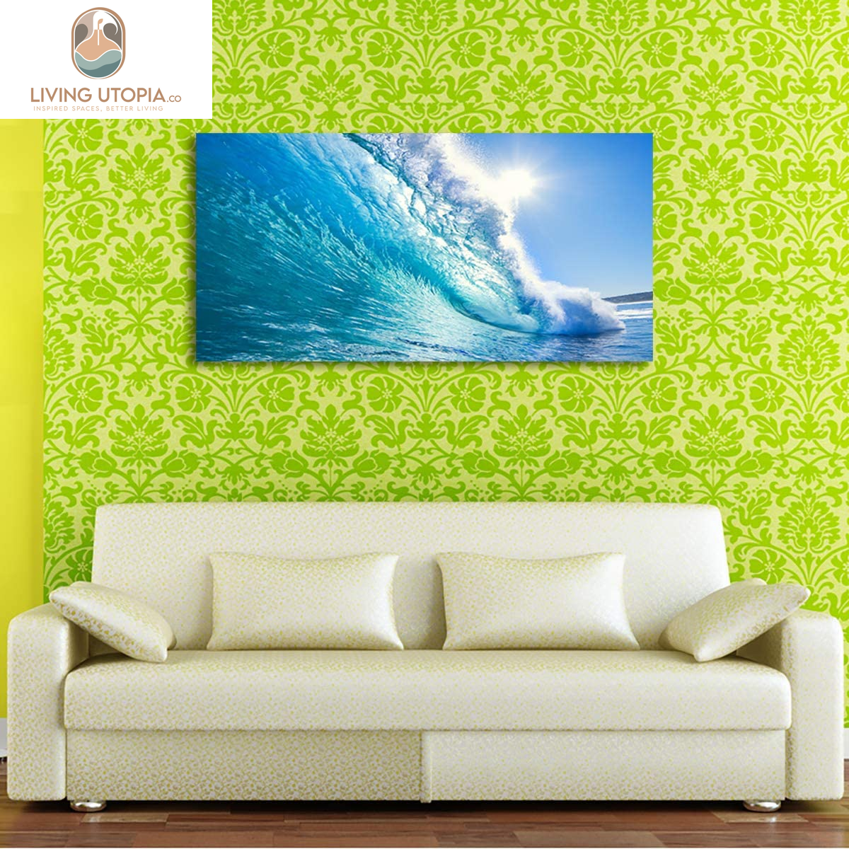 Blue Secape Canvas Prints Wall Art Blue Ocean Wave Surfing Sea Picture Paintings on Canvas Modern Canvas Art for Living Room Bedroom Office Wall Decorations Ready to Hang-24X48Inches