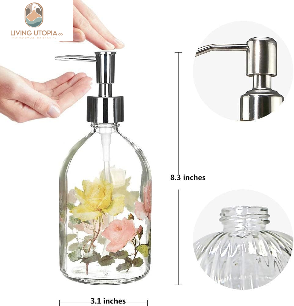 Glass Soap Dispenser Bottle with Pump,Refillable Liquid Hand Soap Dispenser for Bathroom, Kitchen Soap Dispenser 17 Oz