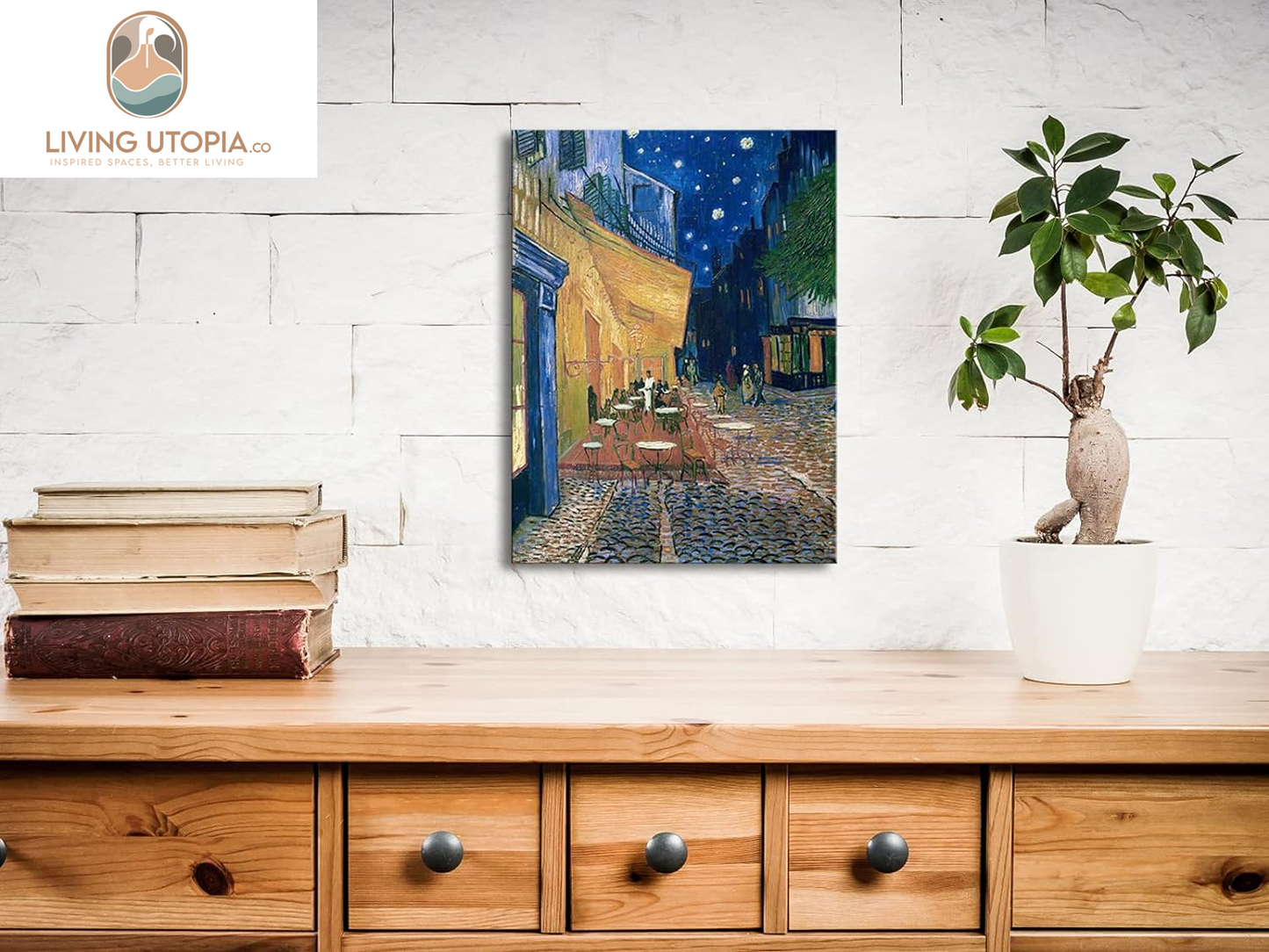 Cafe Terrace at Night Modern Stretched and Framed Giclee Canvas Prints Van Gogh Oil Paintings Reproduction Cityscape Picture on Canvas Wall Art Ready to Hang for Bedroom Home Decor