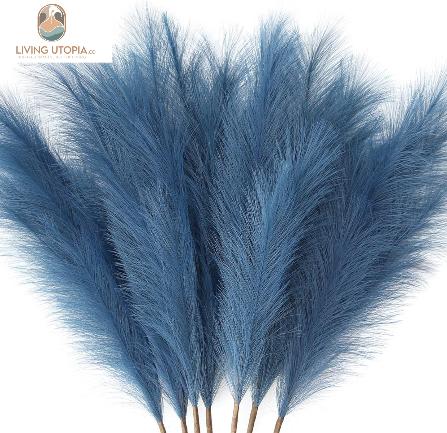 7-Pcs 38"/3.1FT Blue Pampas Grass Large Tall Fluffy Artificial Fake Flower Boho Decor Bulrush Reed Grass for Bedroom Decor Vase Filler Farmhouse Home Wedding (Blue)