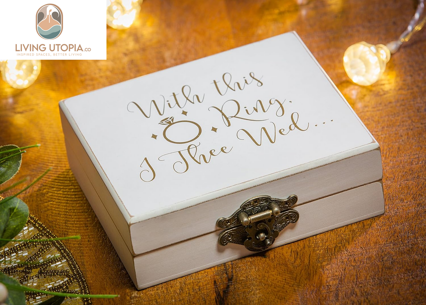 “With This Ring, I Thee Wed” Wooden Double Ring Holder | Mr. and Mrs. Decorative Ring Case for Wedding Ceremony Engagement Proposal | Ring Bearer Box for Anniversary Birthday Gift Ideas