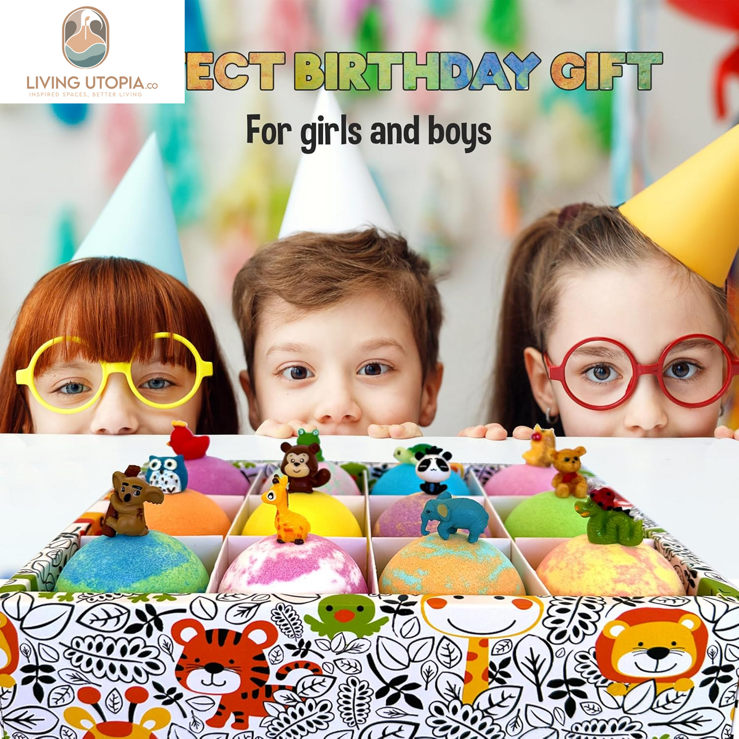 Bath Bombs for Kids with Surprise Inside, 12 Organic Bubble Bath Fizzies with Jungle Animal Toys. Moisturizing, Gentle & Kids Safe, Rainbow Spa Bath Fizz, Birthday Gifts for Kids, Boys, Girls