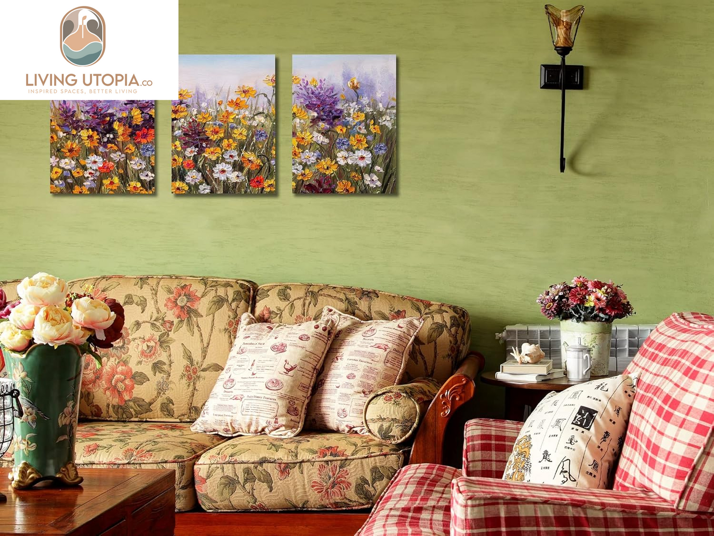 Flower Wall Art Daisy Colorful Canvas Romantic Floral Pictures Purple Yellow Painting, Wildflower Landscape Artwork Framed for Living Room Bedroom Bathroom Dinning Room Home Office Wall Decor