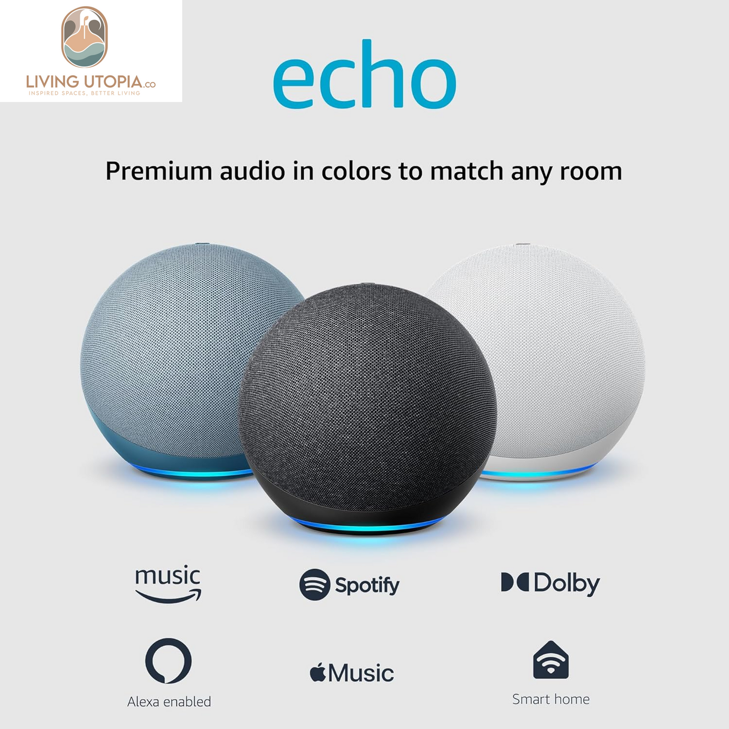 Echo (Newest Model), Alexa Speaker with Premium Sound, Ideal for Large Bedrooms, Living Rooms and Kitchens, Charcoal