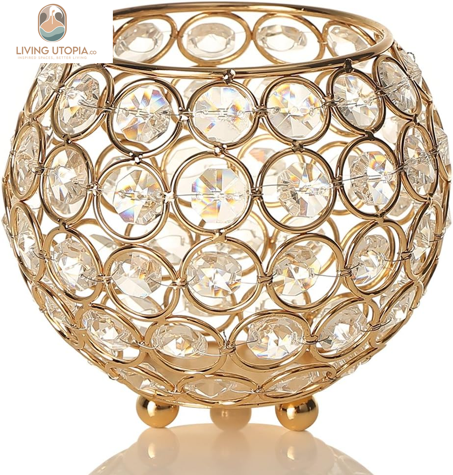 Gold Decorative Bowl Candle Holders for Wedding Home Decor Dining Room Table Centerpieces,Sparkly Tea Light Candle Holders/Candelabra Vase for Christmas New Year Gifts