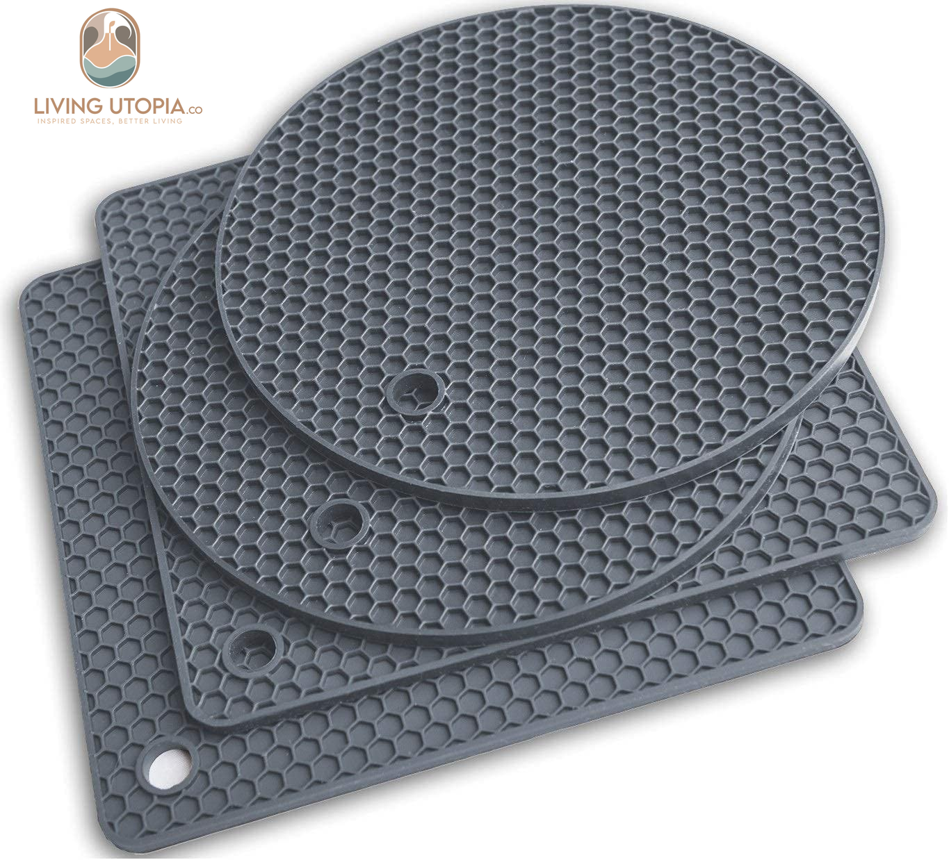 Silicone Trivet for Hot Dishes. Silicone Pot Holders Are Heat Resistant Mats for Countertop up to 440°F, Multipurpose - Non Slip Jar Opener Hot Disher Spoon Rest Food Grade & BPA Free (Gray)