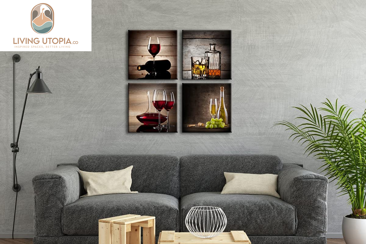 Red Wine Cups Modern Kitchen Wall Art Dinning Room Wall Decor 4 Panels Abstract Canvas Prints Artwork Contemporary Vintage Pictures Paintings on Canvas Wall Art for Kitchen Home