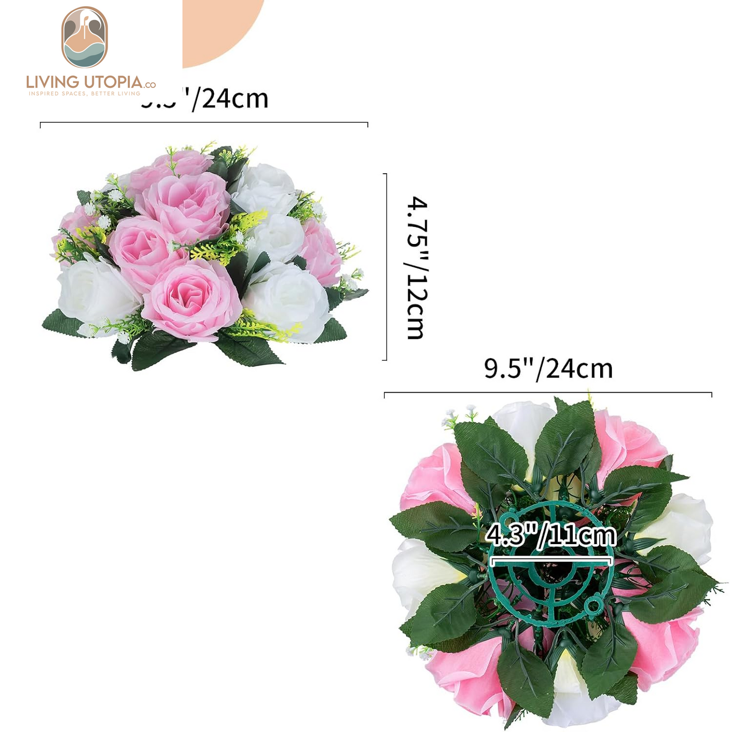 Pcs of 2 Fake Flower Ball Arrangement Bouquet,15 Heads Plastic Roses with Base, Suitable for Our Store'S Wedding Centerpiece Flower Rack for Parties Valentine'S Day Home Décor (Pink & White)