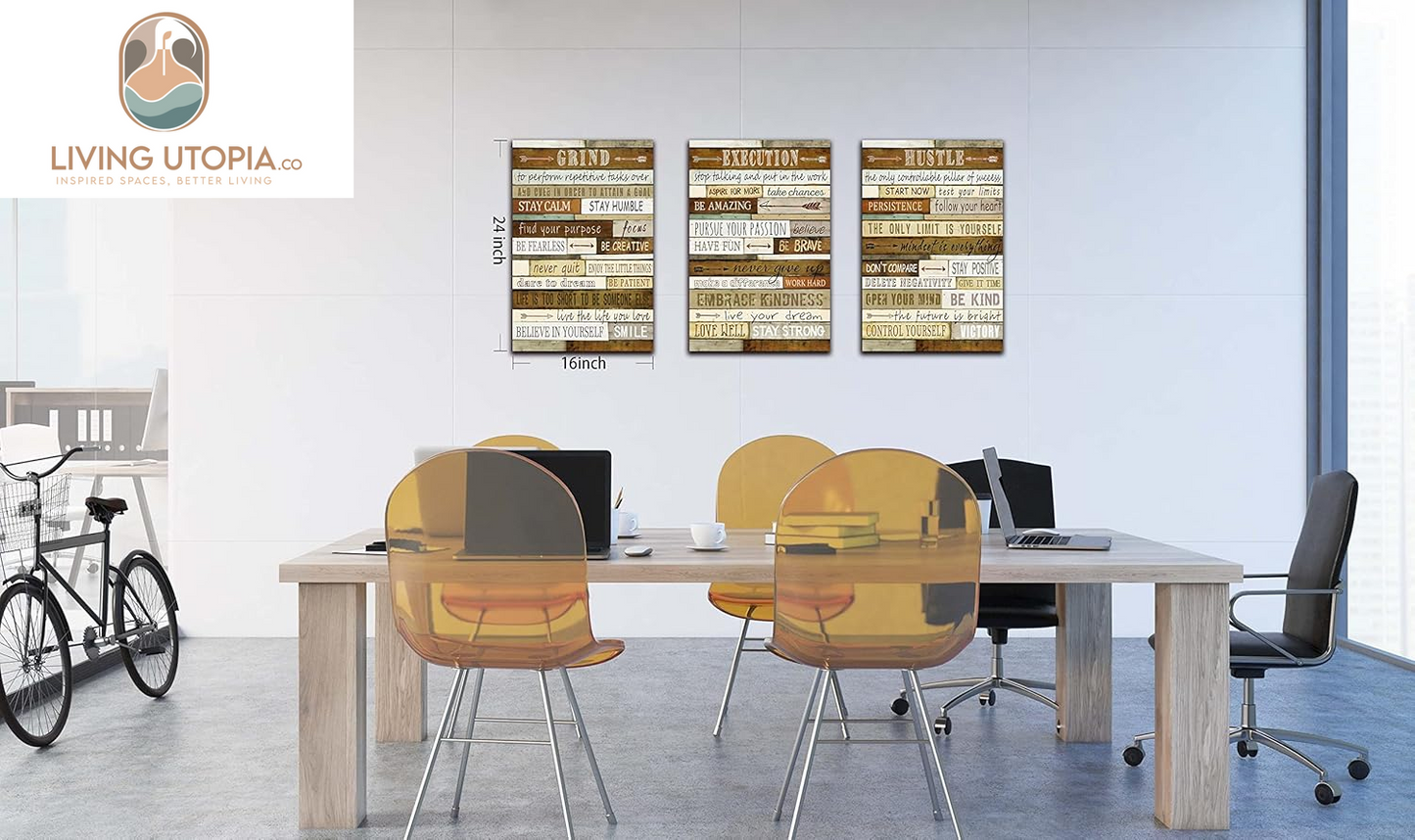 Inspirational Posters for Classrooms - Brown Positive Quotes Wall-Art for Living Room - Motivational Posters for Office - 3 Piece Canvas Wall Art Ready to Hang Size 16" X 24"