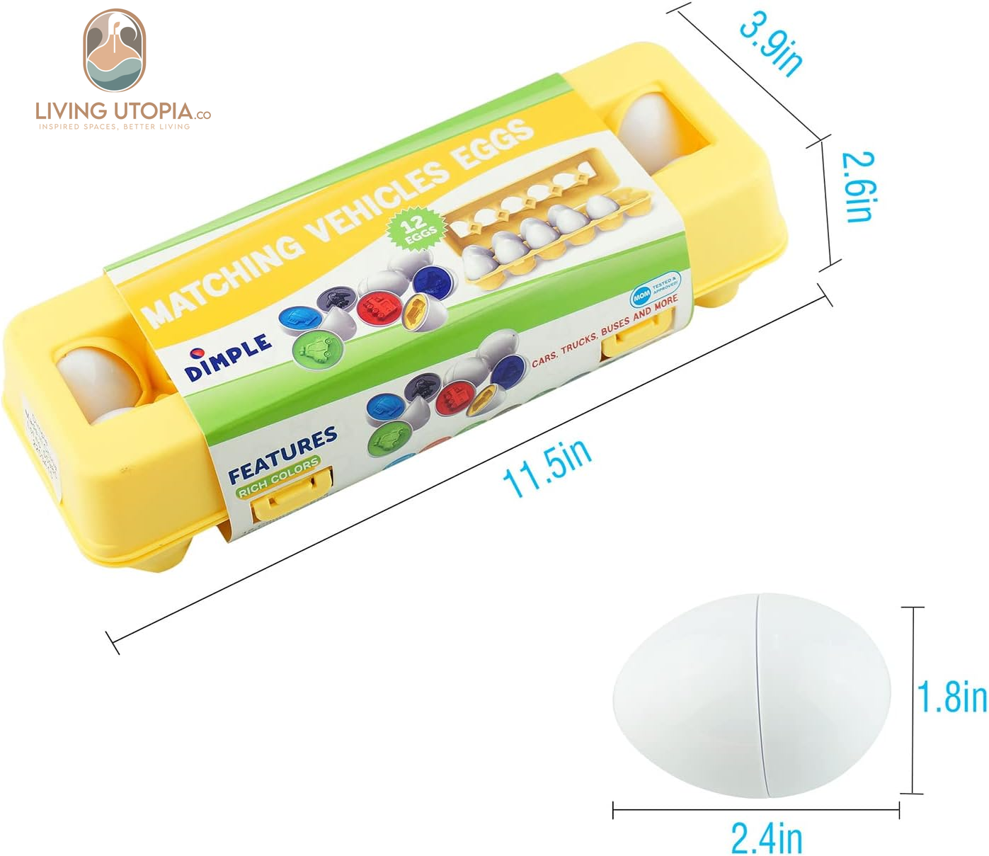 12 Vehicle Car Egg Matching Toy Play Matching Eggs Easter Toy W/Holder - Egg Toys for Toddlers STEM Egg Toys -Colors & Shapes Recognition Gift for Kids -Educational Color Sorting Toy