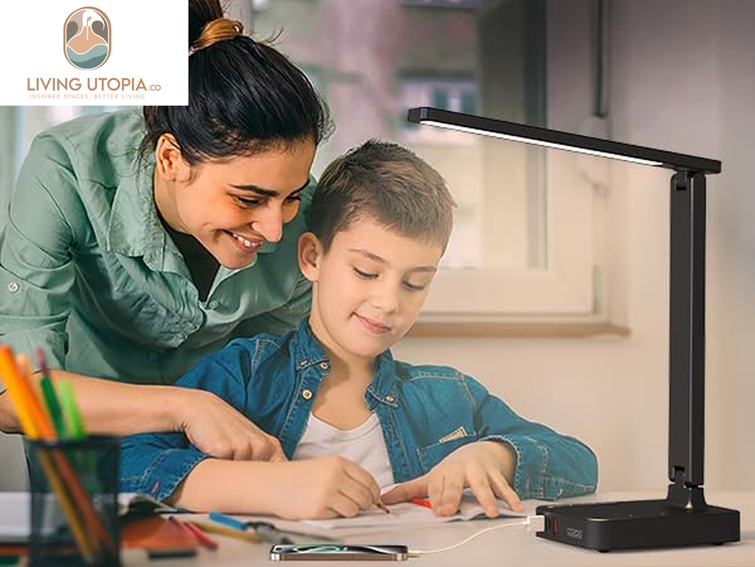 LED Desk Lamp with 3 USB Charging Ports,2 AC Outlet,3 Color Modes 3 Brightness Levels,Touch/Memory/Timer Function,Eye-Caring Home Office Foldable Natural Light Task Lamp for Reading,Study,Crafts
