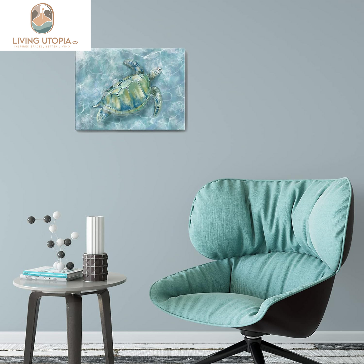 Bathroom Wall Decor Canvas Wall Art for Bedroom Sea Turtle Pictures Blue Coastal Room Decorations Artwork Green Turtle Wall Decorations 16” X 24”
