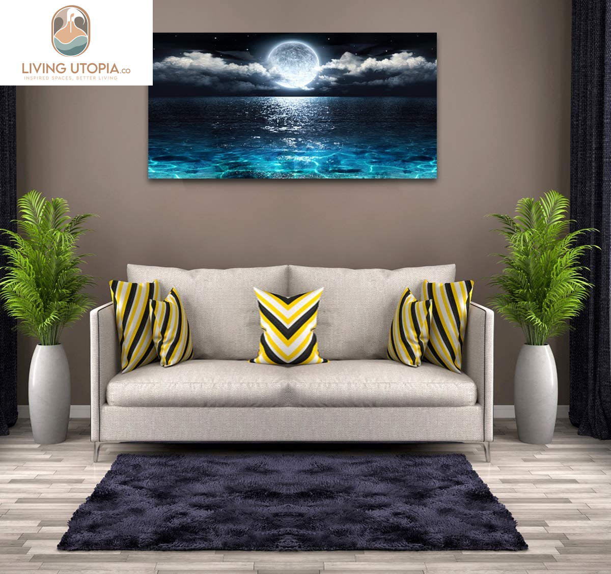 Wall Art Moon Sea Ocean Landscape Picture Canvas Wall Art Print Paintings Modern Artwork for Living Room Wall Decor and Home Décor Framed Ready to Hang,24X48Inches,1Inch Thick Frame,Waterproof Artwork