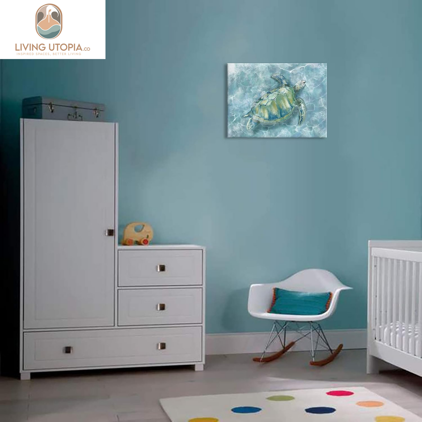 Bathroom Wall Decor Canvas Wall Art for Bedroom Sea Turtle Pictures Blue Coastal Room Decorations Artwork Green Turtle Wall Decorations 16” X 24”