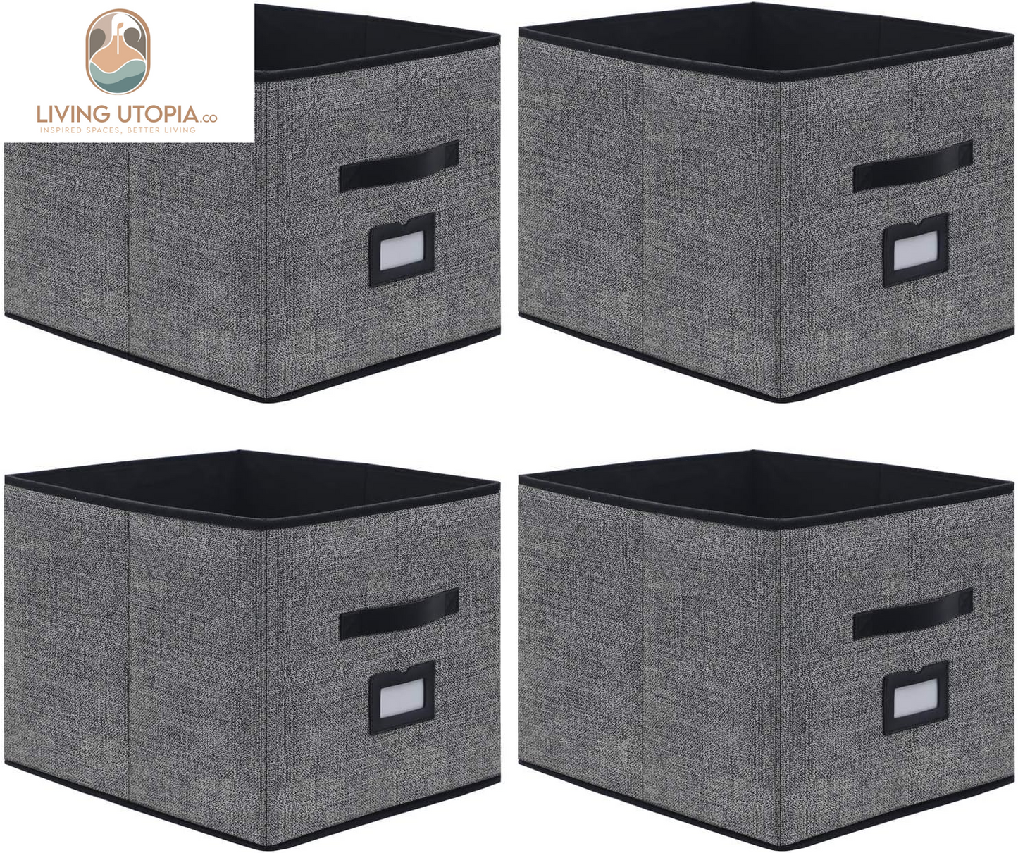 Extra Large Black Cloth Storage Cubes with Labels (Set of 4)