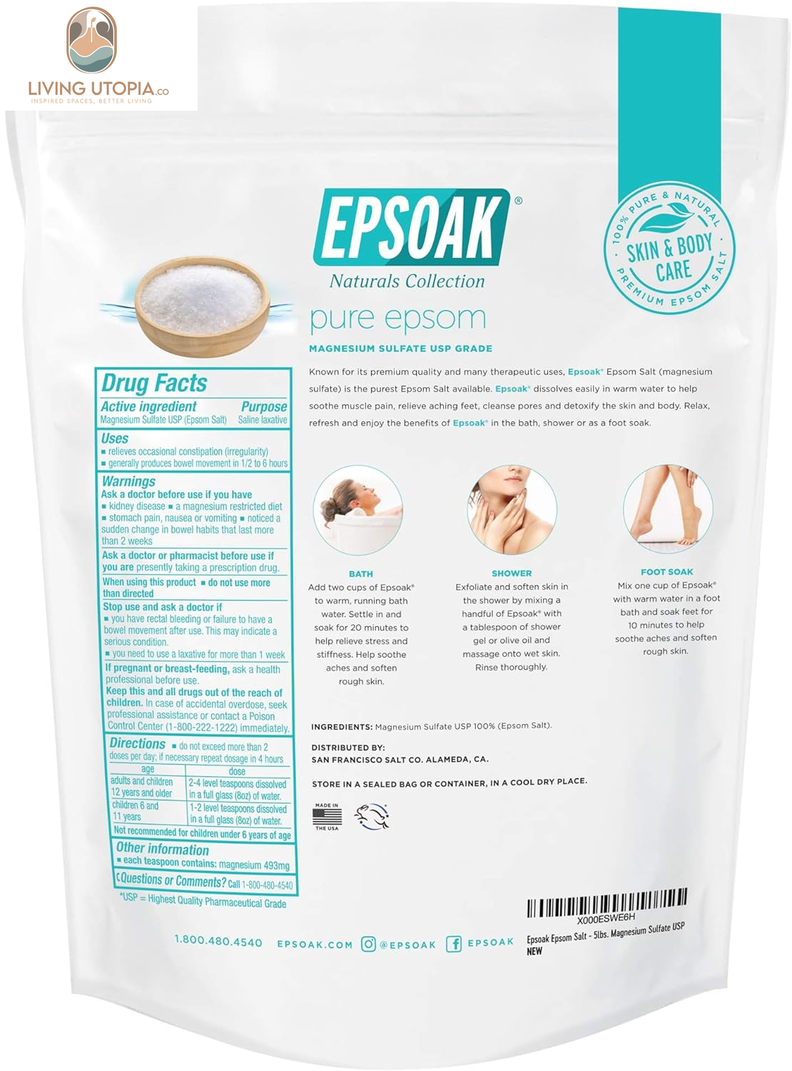 Epsom Salt 10 Lbs. (Qty. 2, 5 Lb. Bags) Magnesium Sulfate USP
