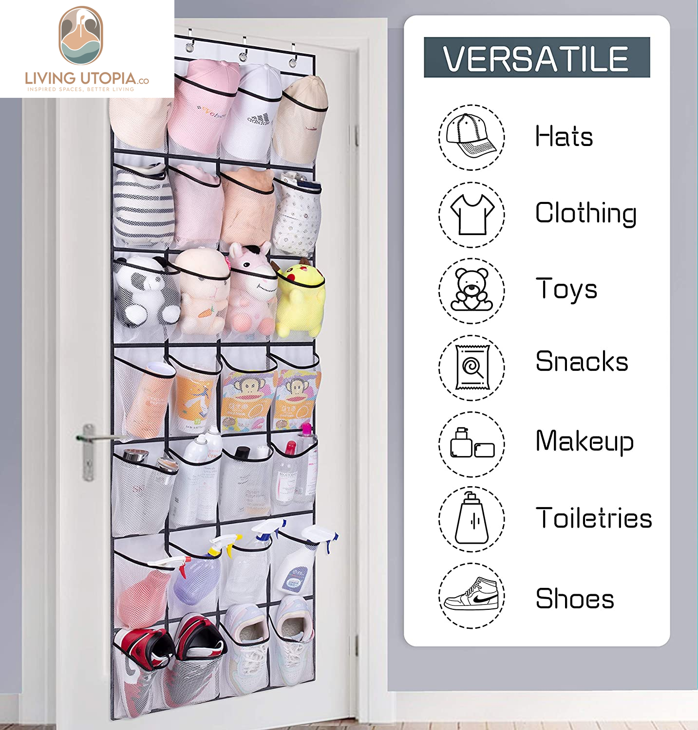 28 Large Mesh Pockets over the Door Shoe Rack, Hanging Shoe Organizer for Closet Hanging Sneaker Holder Hanger, White