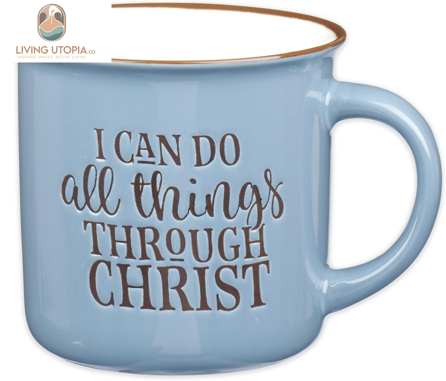 Blue Camp Style Ceramic Coffee Mug – 13 Oz. Microwave and Dishwasher Safe Inspirational Scripture Coffee & Tea Mug with Bible Verse: I Can Do All Things through Christ – Phil. 4:13