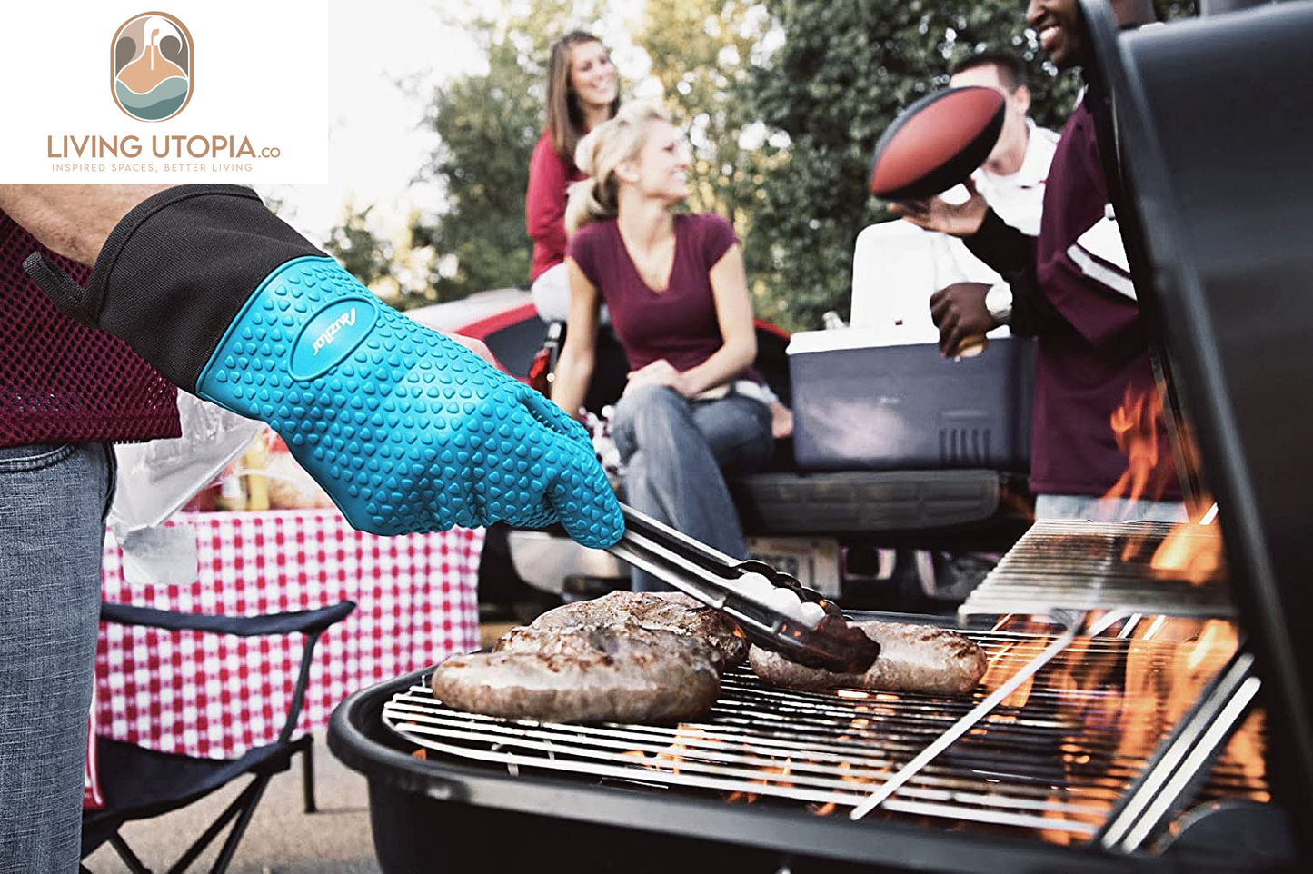 Silicone Cooking Gloves, Grilling Gloves, Heat Resistant Gloves BBQ Kitchen Silicone Oven Mitts, Long Waterproof Non-Slip Potholder for Barbecue, Cooking, Baking
