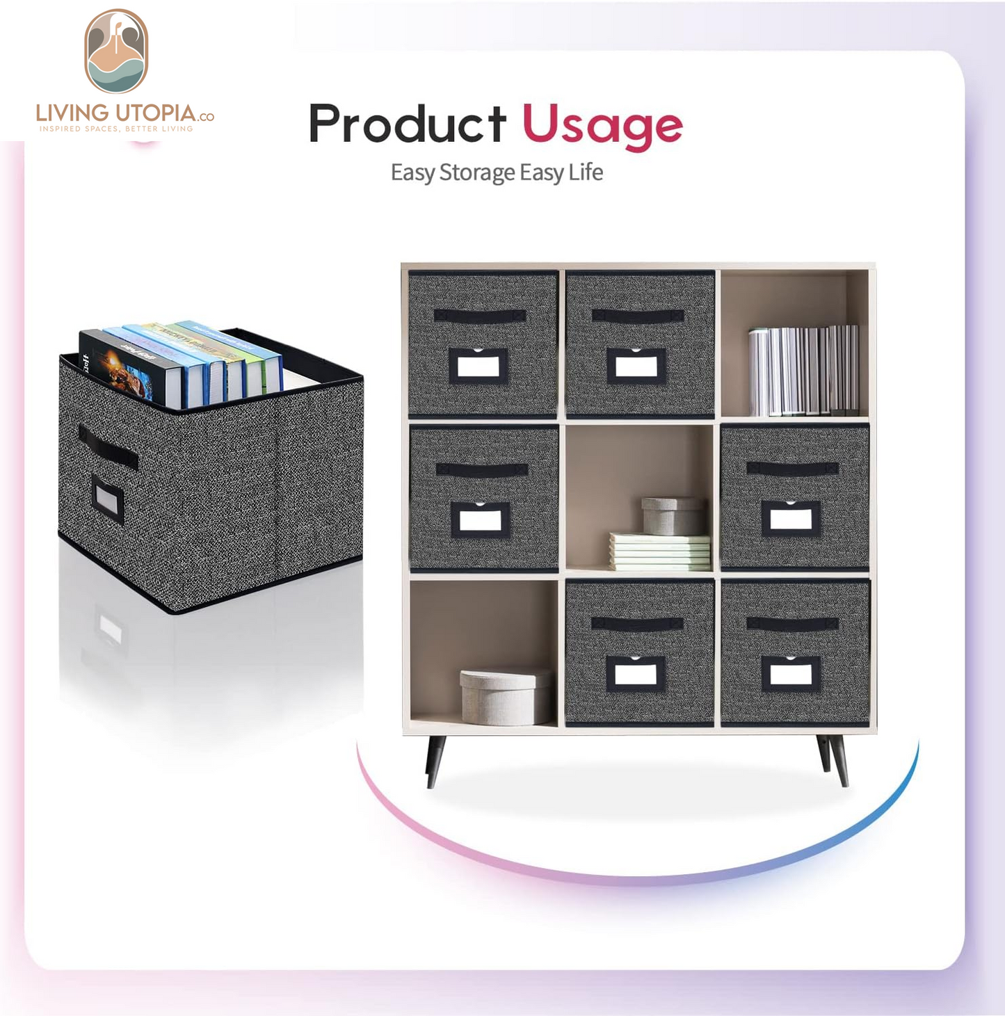 Extra Large Black Cloth Storage Cubes with Labels (Set of 4)