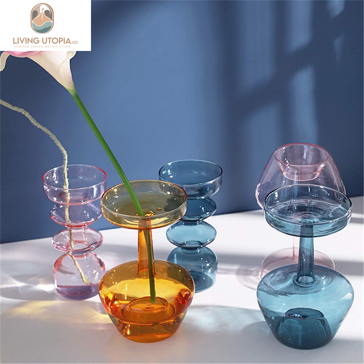 Hydroponic Flower Vase, Three Balls 6.5” Tall Transparent Plant Glass Pots, Suitable Weddings/Party/Events/Decorating Home Office or Dinning/Living Room(Blue)