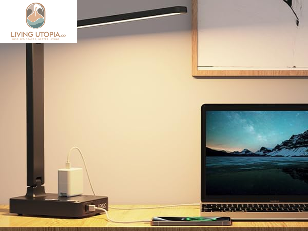 LED Desk Lamp with 3 USB Charging Ports,2 AC Outlet,3 Color Modes 3 Brightness Levels,Touch/Memory/Timer Function,Eye-Caring Home Office Foldable Natural Light Task Lamp for Reading,Study,Crafts