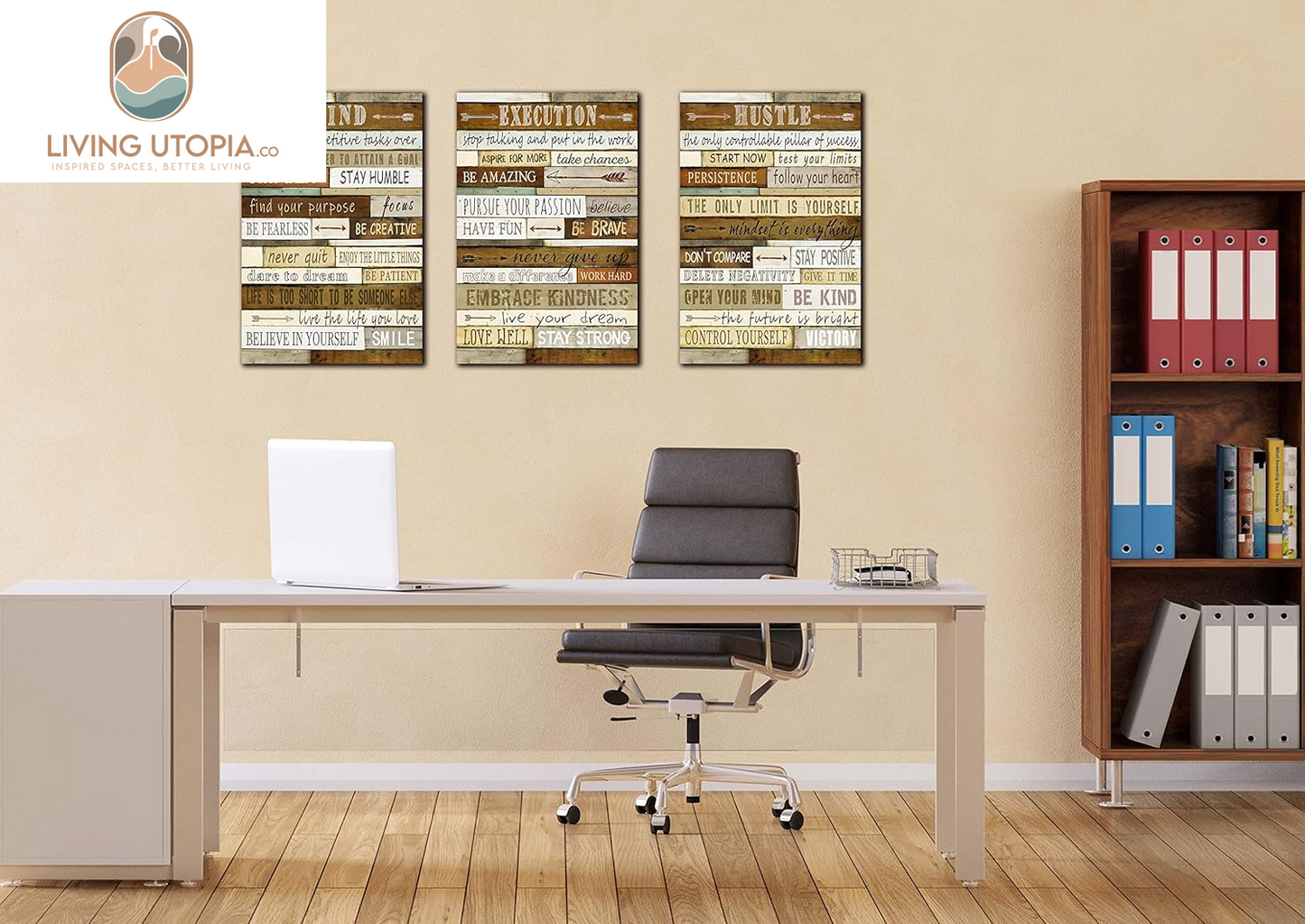 Inspirational Posters for Classrooms - Brown Positive Quotes Wall-Art for Living Room - Motivational Posters for Office - 3 Piece Canvas Wall Art Ready to Hang Size 16" X 24"