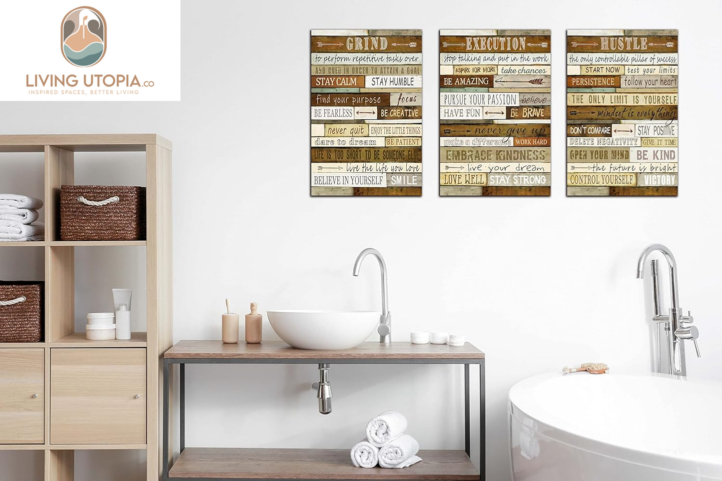 Inspirational Posters for Classrooms - Brown Positive Quotes Wall-Art for Living Room - Motivational Posters for Office - 3 Piece Canvas Wall Art Ready to Hang Size 16" X 24"