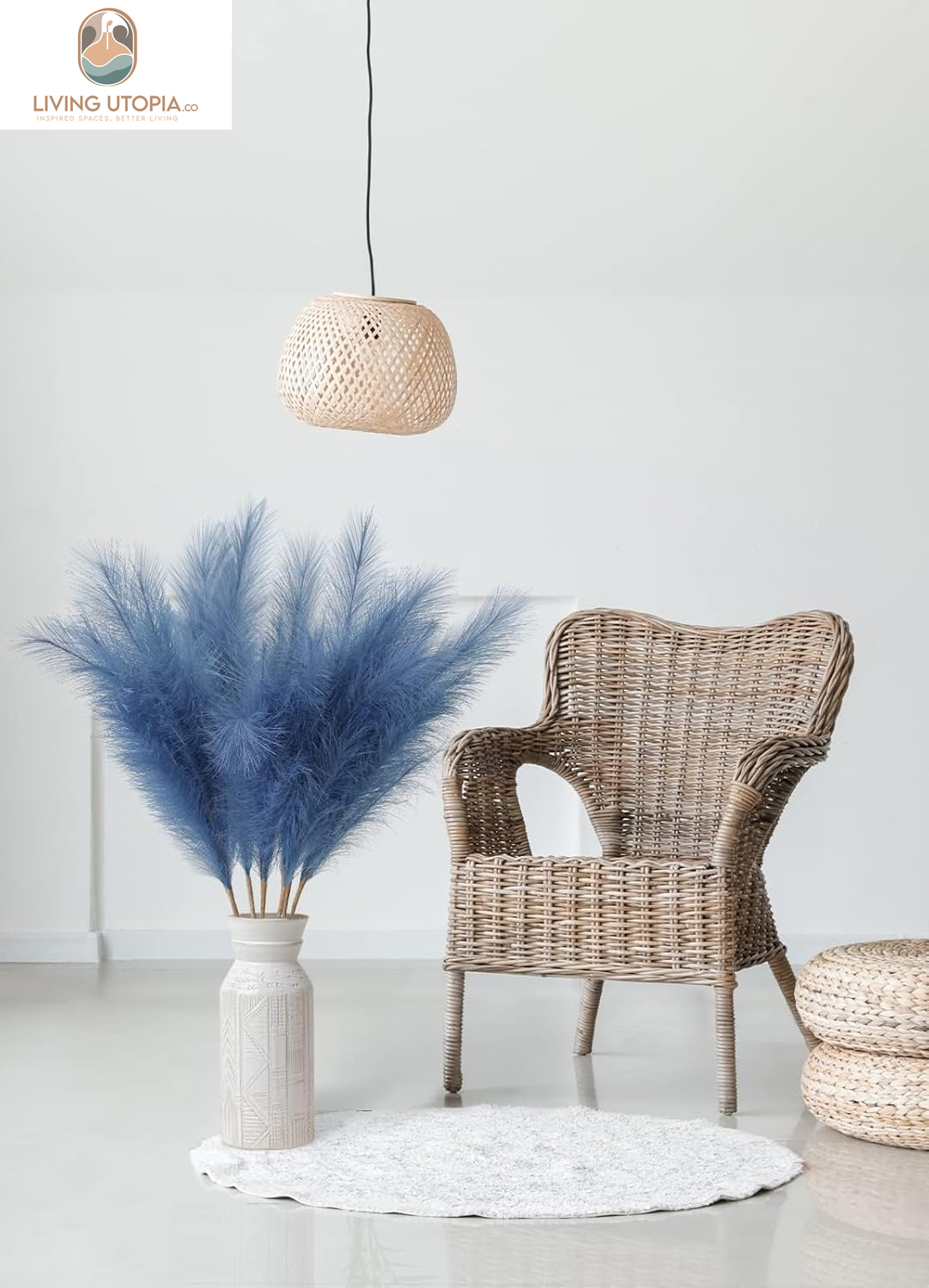 7-Pcs 38"/3.1FT Blue Pampas Grass Large Tall Fluffy Artificial Fake Flower Boho Decor Bulrush Reed Grass for Bedroom Decor Vase Filler Farmhouse Home Wedding (Blue)