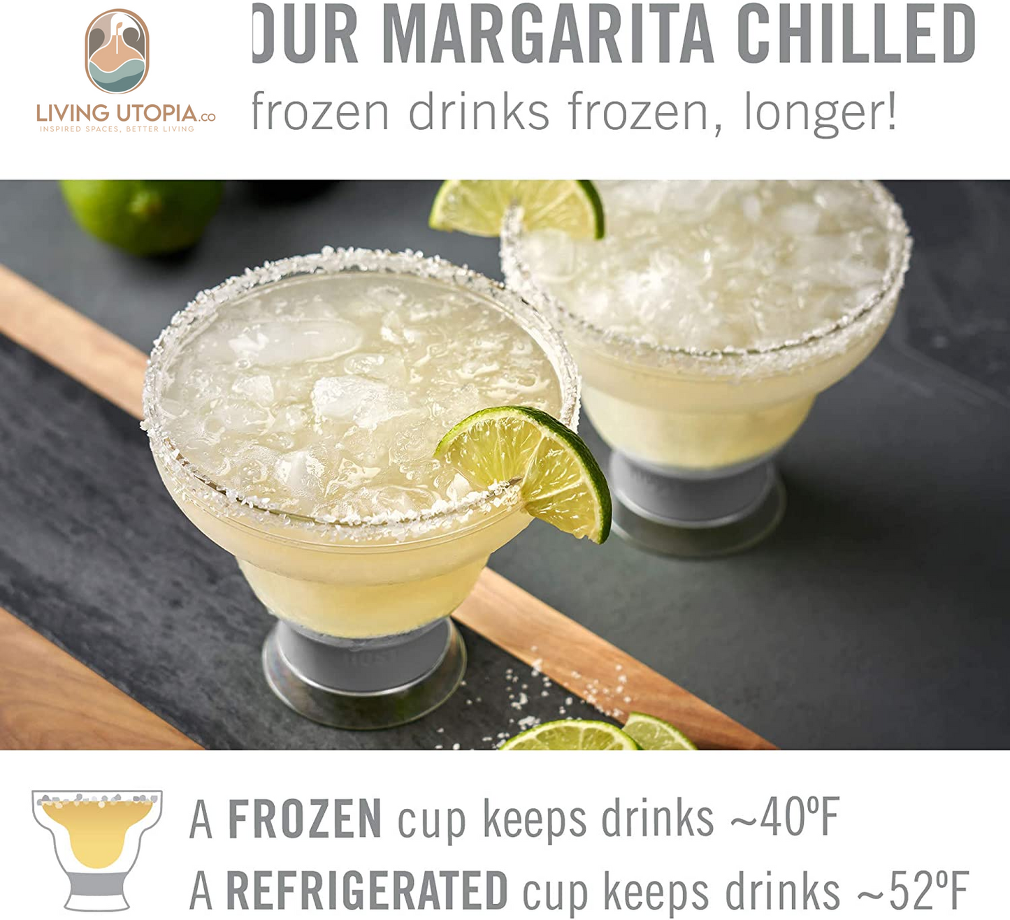Freeze Stemless Margarita Glasses Double Walled Insulated Gel Chiller Plastic Margarita Cups - Frozen Cocktail Glass, Set of 1, 12 Oz, Green