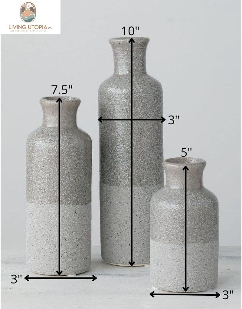 Two-Toned Grey Ceramic Vase Set, Farmhouse Decor, Home Decorative Vases for Your Kitchen, Bedroom, Office, Living Room, Bathroom, & Shelf Centerpiece Table Decorations (CM2859)