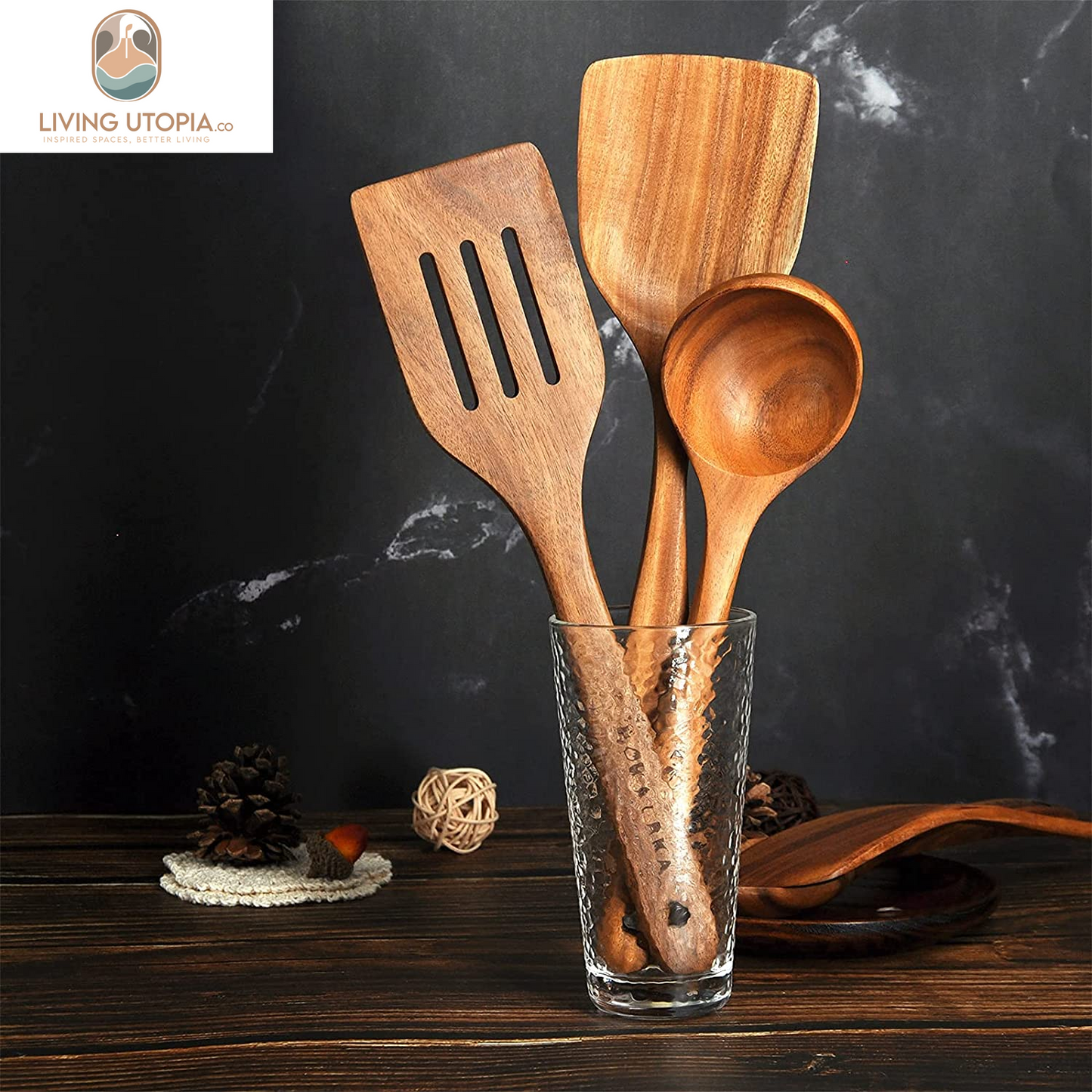 Wooden Spoons for Cooking, Teak Wooden Kitchen Utensils Set Wooden Cooking Utensils 8Pcs Wooden Spatulas Wooden Utensils for Cooking