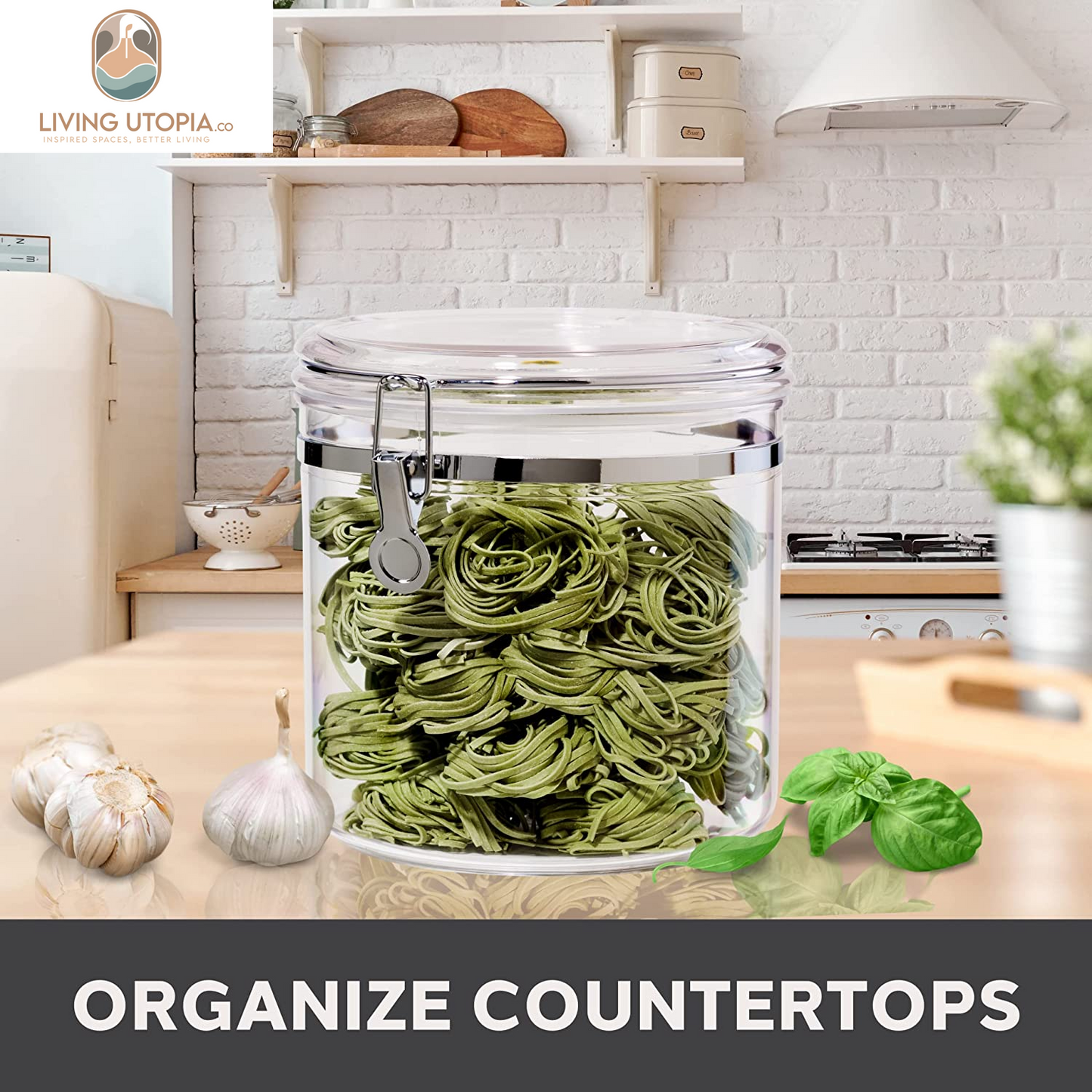 Jumbo Clear Canister with Clamp Lid, 150 Oz - Airtight Food Storage Container, for Kitchen & Pantry Storage of Bulk, Dry Foods Including Pasta, Flour, Sugar, Coffee, Rice, Tea, Spices & Herbs