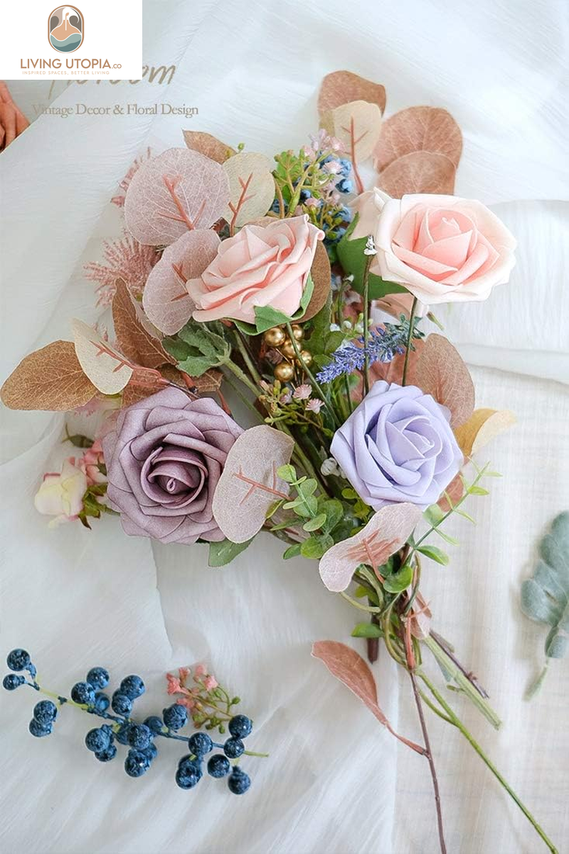Artificial Flowers 25Pcs Real Looking Blush Foam Fake Roses with Stems for DIY Wedding Bouquets Bridal Shower Centerpieces Party Decorations