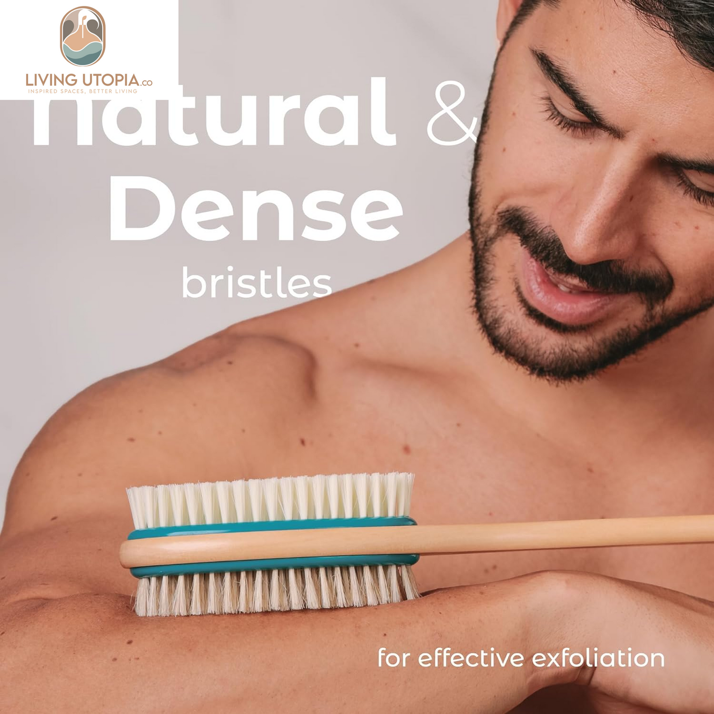 Back Scrubber for Shower – Long Handle Dual-Sided Brush for Body Wash & Scrubbing with Exfoliating & Soft Bristles (Teal, Wood)
