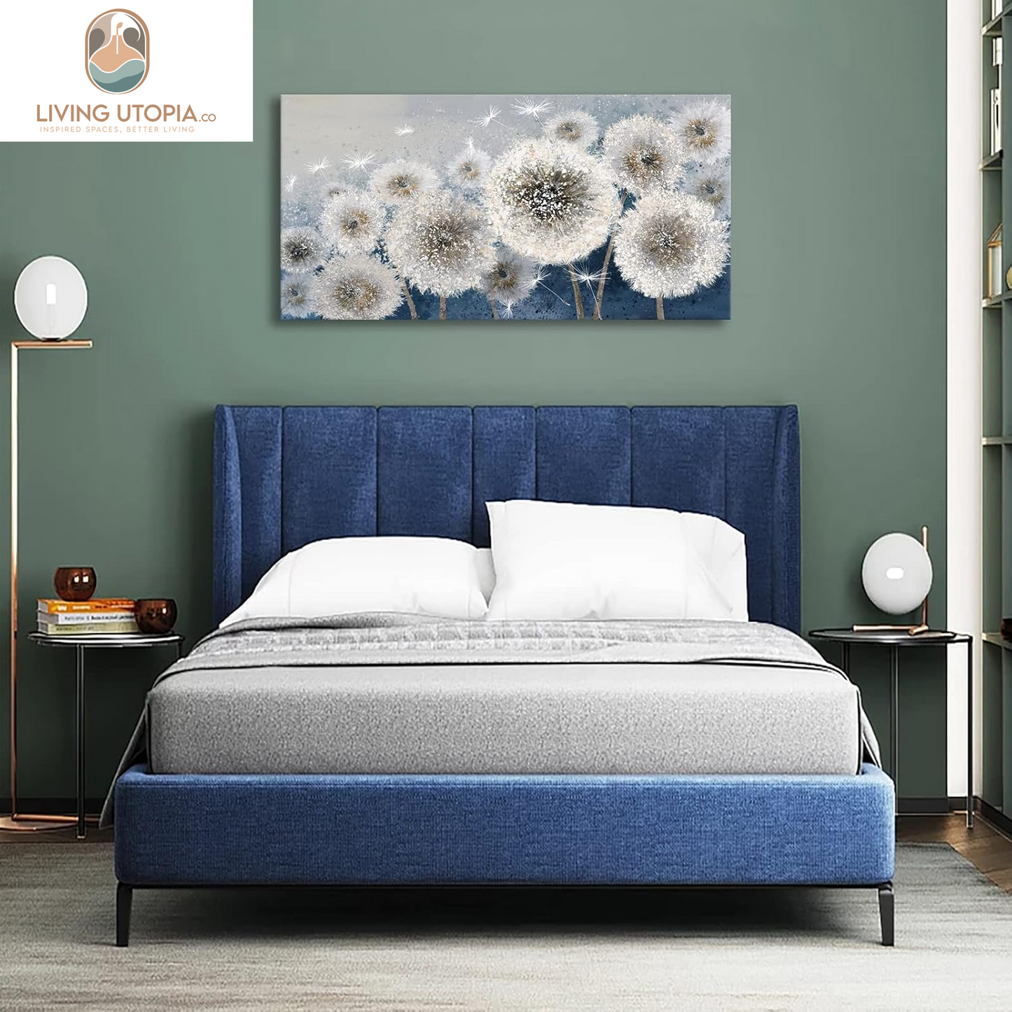 Wall Decor Living Room - Wall-Art for Living Room, Canvas Art/Pictures for Bedroom | Blue Dandelion 24X48 Inches Large Wall Art