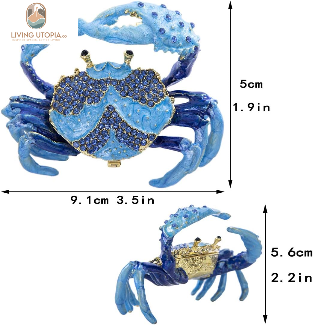 Crab Jewelry Trinket Boxes Hinged Animal Jeweled Trinket Box Decorative Crab Collectible Figurine