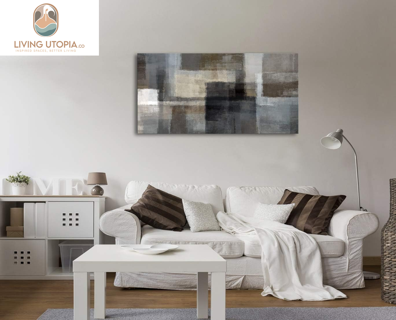 A62450 Canvas Prints Abstract Wall Art Print Paintings Grey and Brown Home Decor Framed Ready to Hang for Living Room Bedroom and Office Home Kitchen Artwork