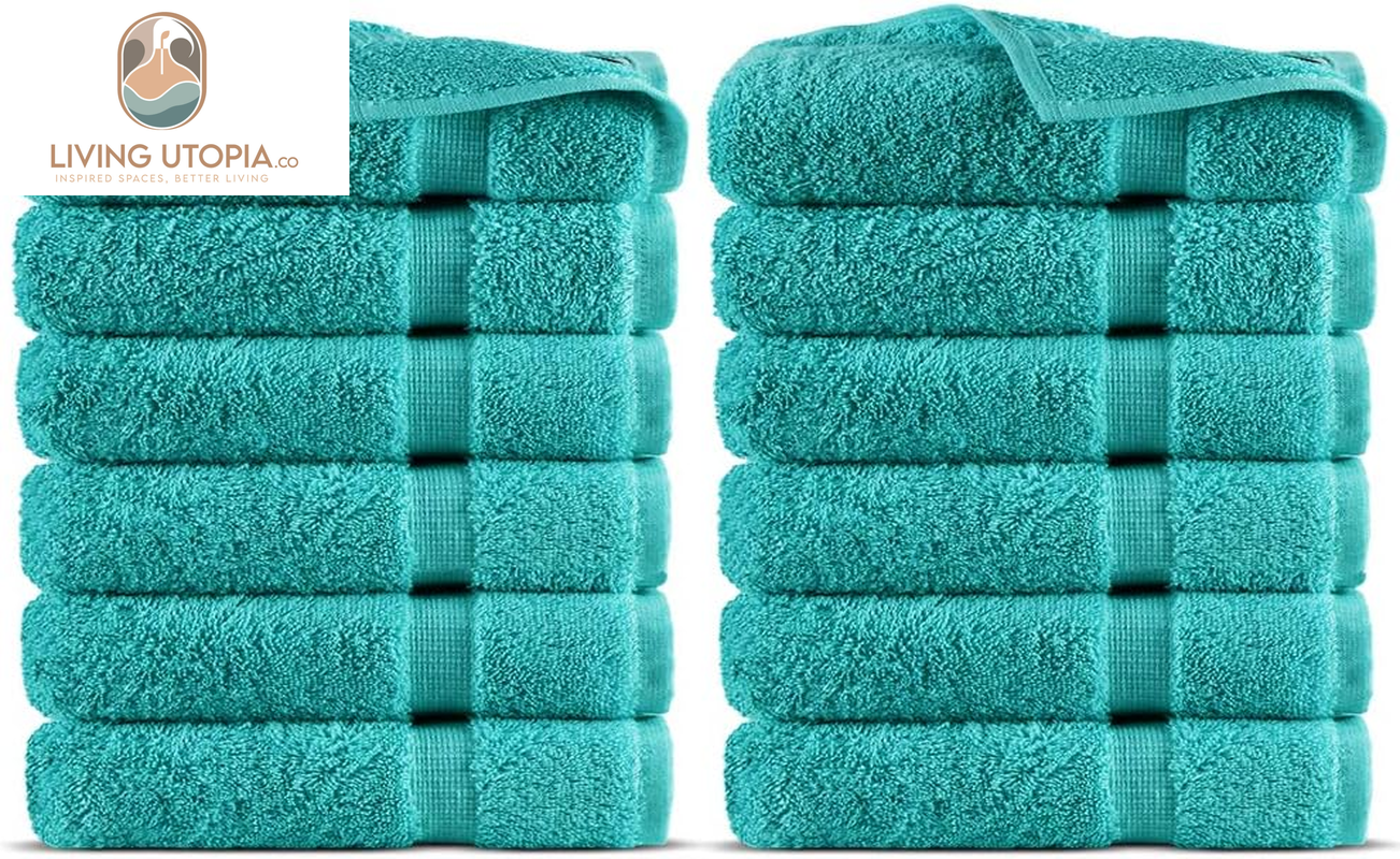 100% Turkish Cotton Towel Set (Aqua, Washcloths - Set of 12)