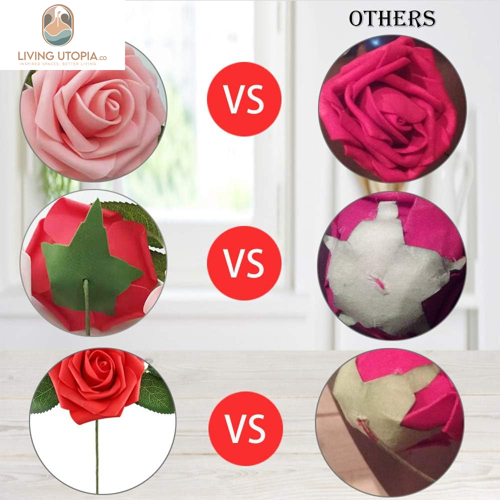 Artificial Flowers 25Pcs Real Looking Fake Roses with Stems for DIY Wedding Bouquets Baby Shower Centerpieces Floral Arrangements Party Tables Home Decorations