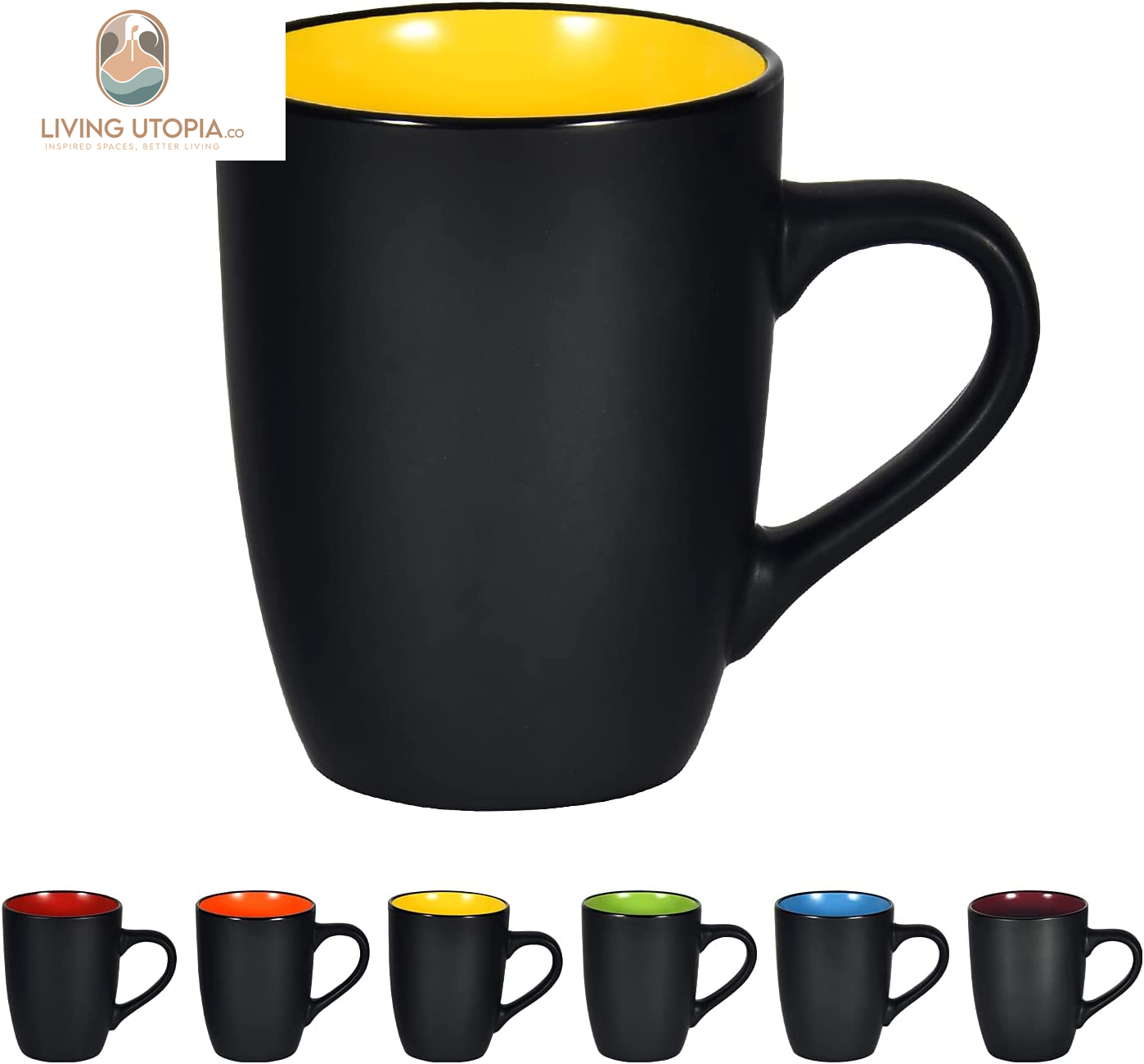 Ceramic Coffee Mug, 1 Pack Large Coffee Mug, 16Oz Restaurant Coffee Mug with Handle, Black Porcelain Mug for Office and Home, Large Ceramic Coffee Cup for Coffee Tea Cocoa Juice, Yellow