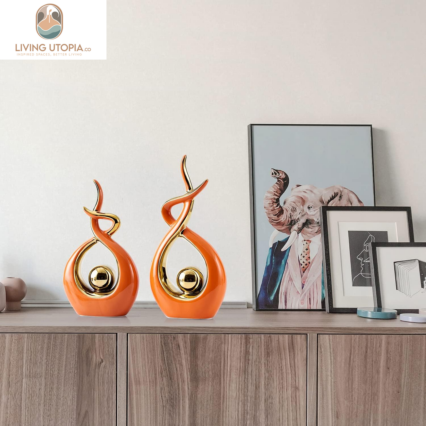 Home Decor Modern Art Ceramic Statue, Orange Coffee Table Decor, Hous Decorations for Living Room Dining Room Table Centerpiece Bookshelf (12.2" H)