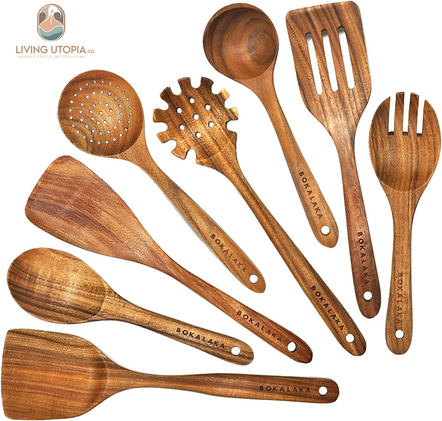 Wooden Spoons for Cooking, Teak Wooden Kitchen Utensils Set Wooden Cooking Utensils 8Pcs Wooden Spatulas Wooden Utensils for Cooking