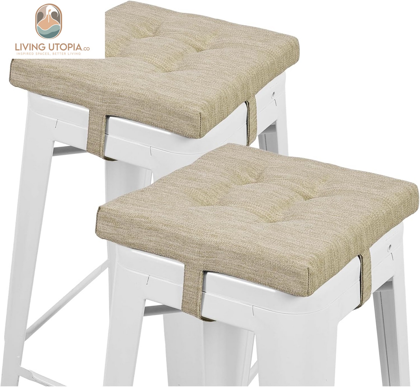 12 Inches Square Seat Cushion Set of 2, Super Soft Bar Stool Square Seat Cushion with Ties- 2 Pads Only, Beige (12'' (30CM))