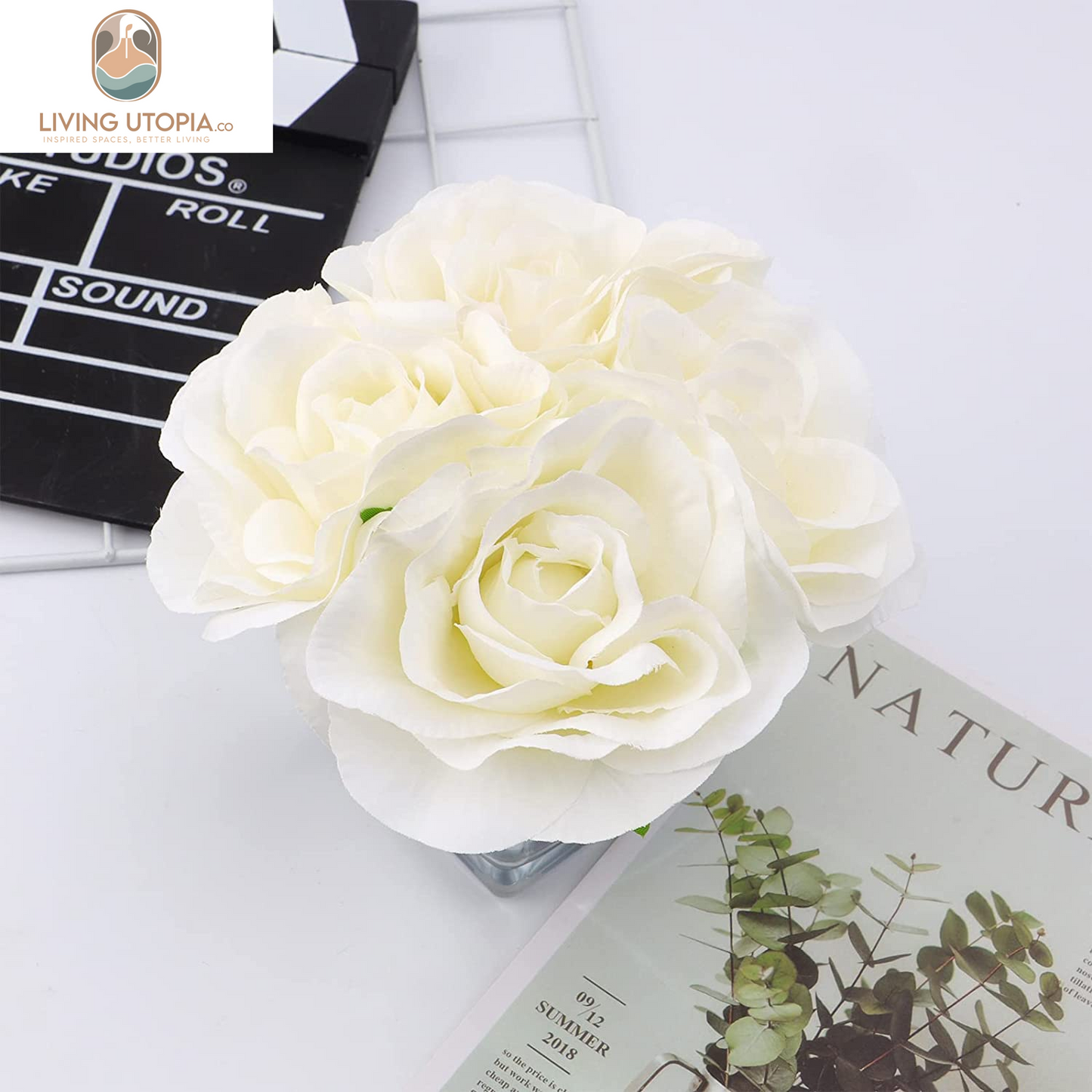 2 Pack Fake Flowers with Vase, Silk Roses Artificial Flowers in Vase, Faux Flower Arrangement with Vase Suitable for Home Office Decoration, Dining Table Centerpiece, Valentine'S Day