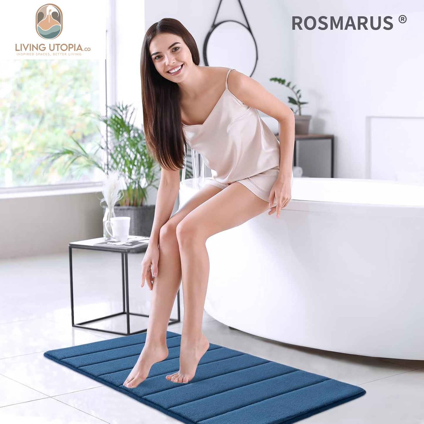 Memory Foam Bath Mat 20” X 32”, Water Absorbent Shower Mat, Thick Bath Rugs for Bathroom Non Slip with PVC Backing, Ultra Soft Bathroom Rugs for Bathroom Floor & Tub, Navy