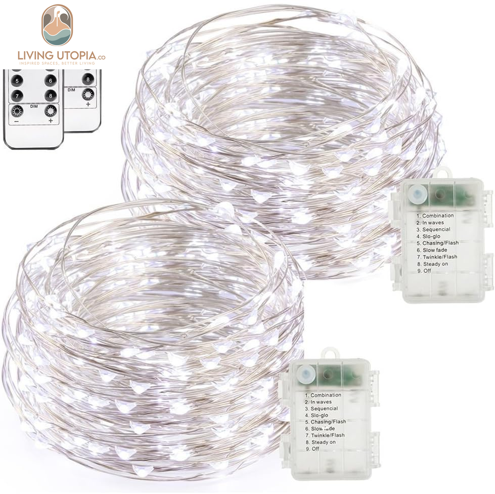 Fairy Lights,2-Pack Battery Operated Waterproof Cool White 50 LED Fairy String Lights,16.4Ft Silver Wire Light with Remote Control for Christmas Parties,Garden and Home Decoration