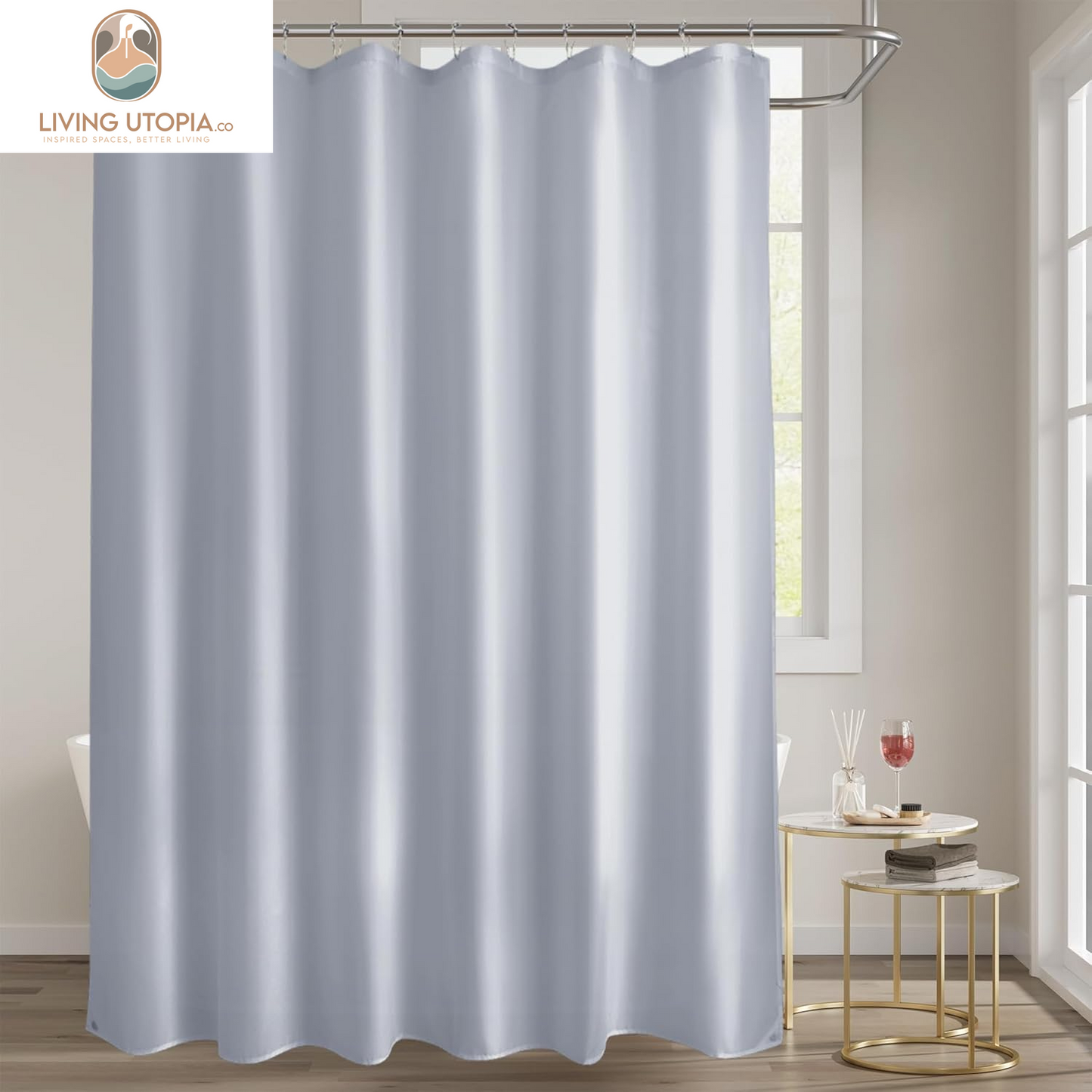 Fabric Shower Curtain Liner, Gray Shower Curtain Liner with 2 Magnets, 70 X 72 Inches, Cloth Shower Liner Waterproof Polyester, 85GSM, Easy Installation, Machine Washable, Blue Gray