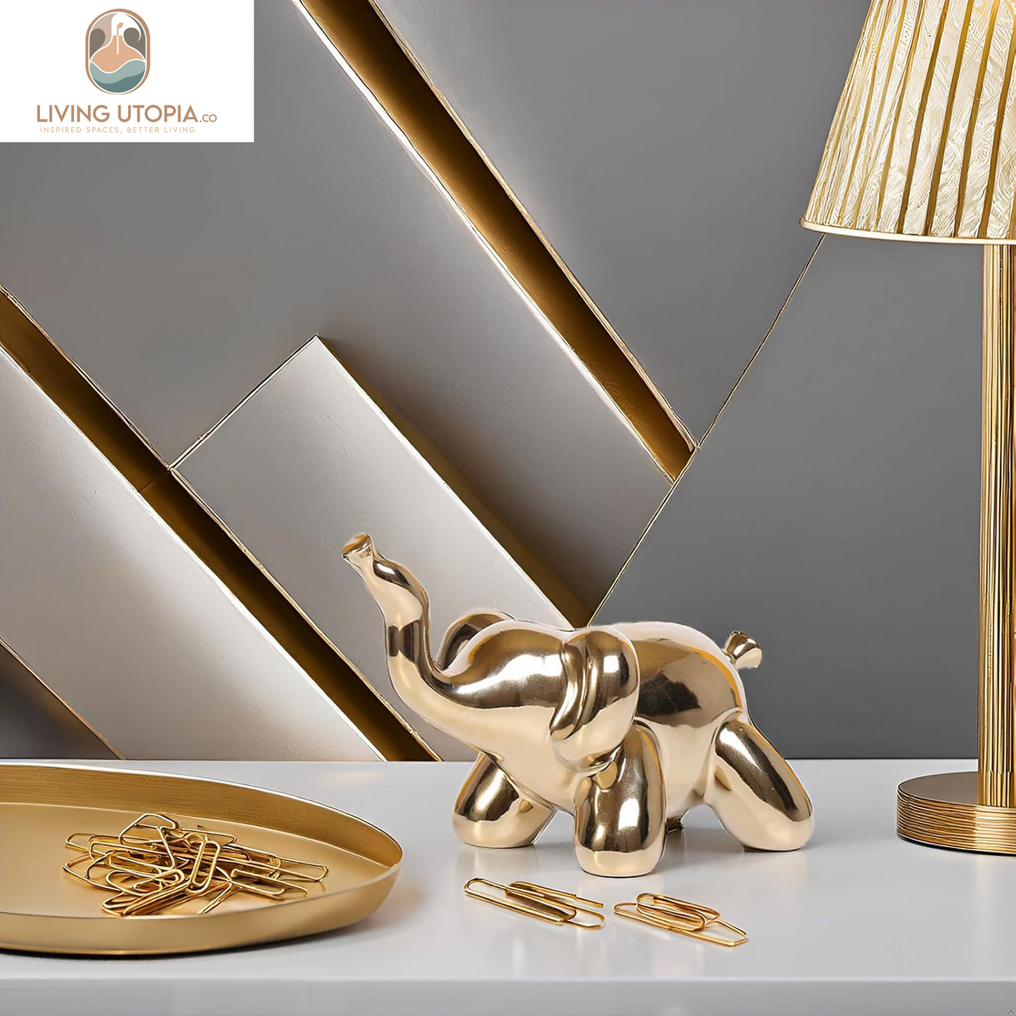 Gold Home Décor Balloon Figurine Accent, Small Ceramic Animal Statue Handmade Sculpture Ornament (Elephant)